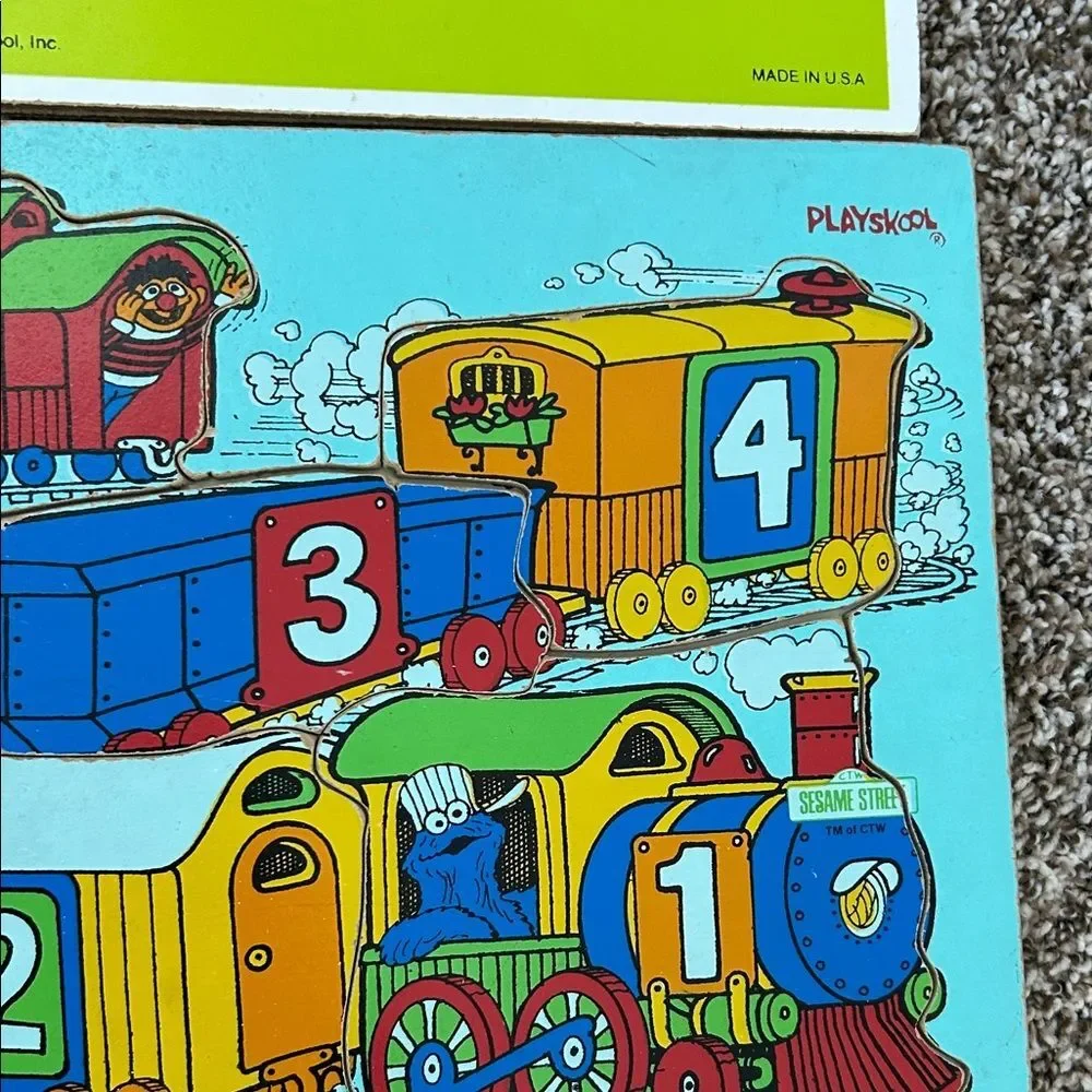 Playskool Vintage 70s 80 Puzzle Set of 3 - Colorful Farm, Train & Safari Puzzles